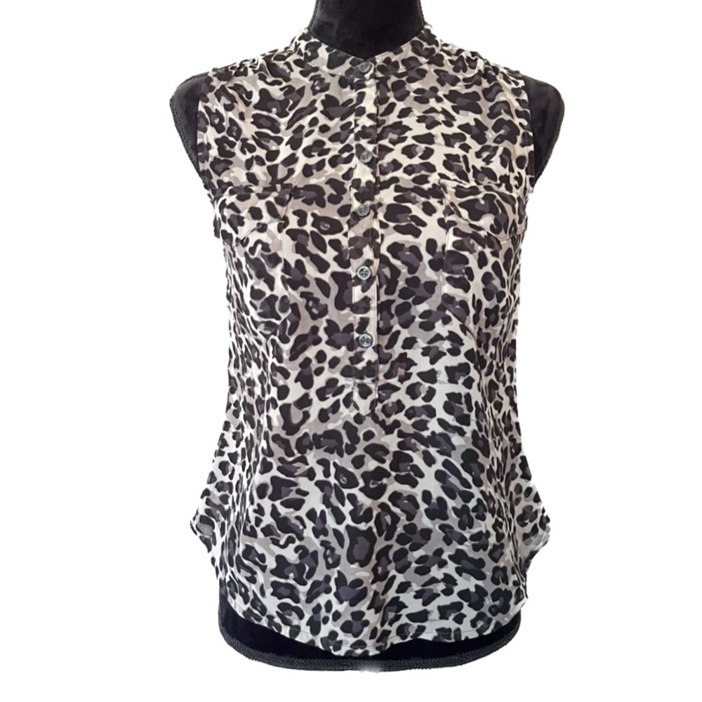 OLD NAVY Size XS Black/White Sheer Leopard Sleeveless Tank Top